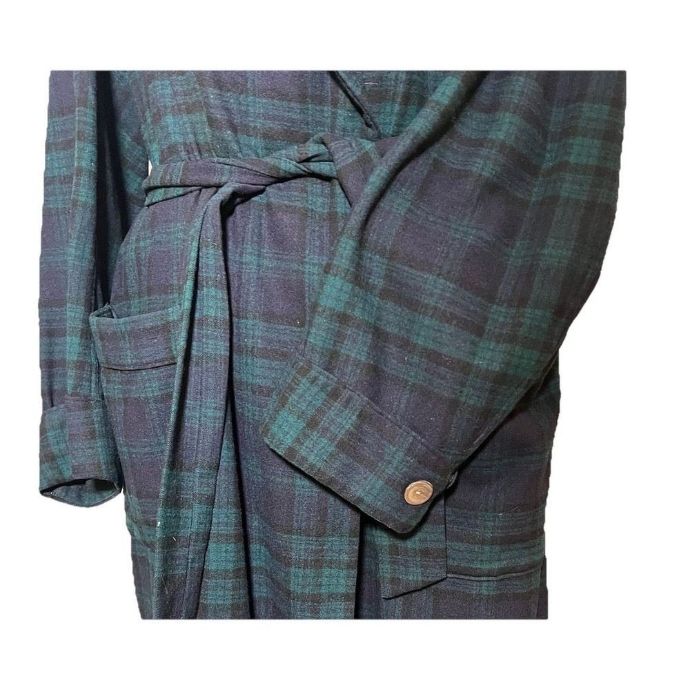 Vtg Pendleton Mills Bath Robe Blue Green Tartan Plaid Wool Shawl Collar USA L - Picture 6 of 9